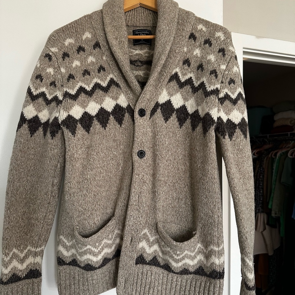 Vintage! Abercrombie & Fitch Men's Tan Patterned Shall Cardigan